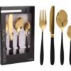 16pc Gold Cutlery Set With Black Handles