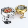 HYDRAULIC ROUND ROLL - TOP CHAFFING DISH  WITH GLASS LID ( GOLD/SILVER