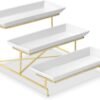 3 Tier Serving Tray Set 14 Inch Porcelain Tiered Serving Platters, Collapsible Sturdier Stand with Stable Cross Bars