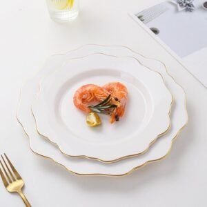 Luxury 10.5 Inch White Porcelain Dinner Plate Gold Rim Ceramic Plate For Sale