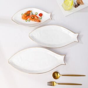 Luxury Gold Rim Fish Plate Kitchen Ceramic Dinner Plate For Sale