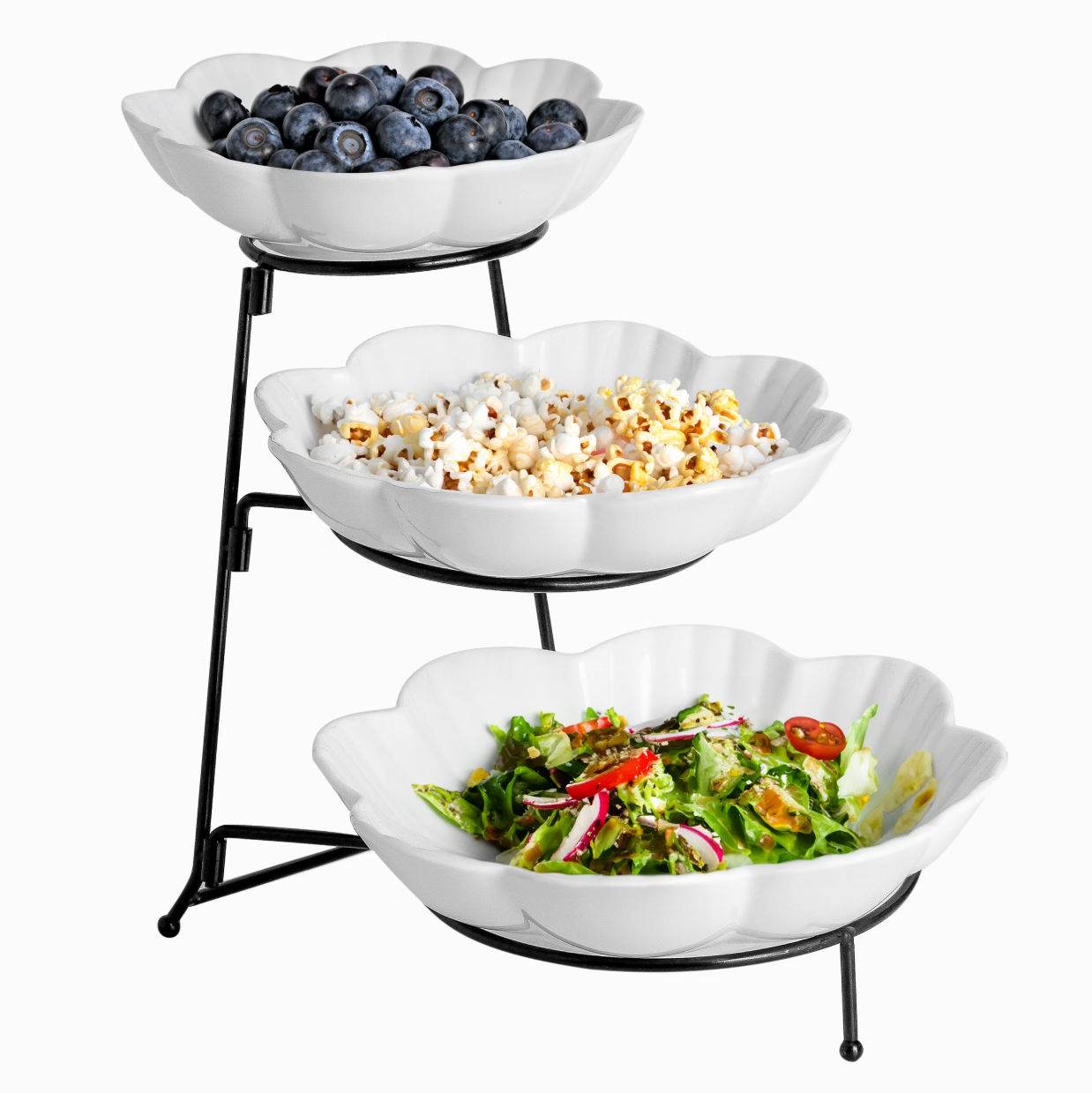 3 Tier Serving Stand with White Porcelain Serving Platter,
